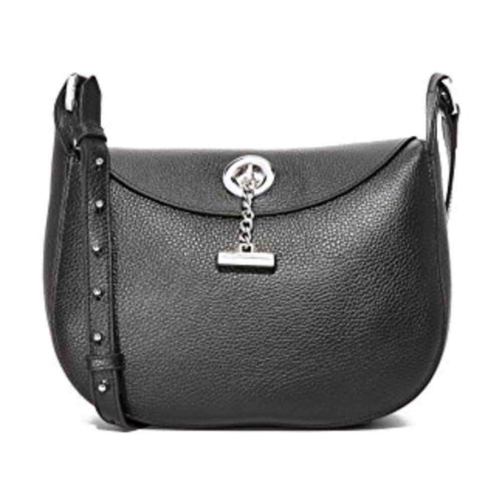 Botkier Waverly Black Leather Shoulder Crossbody Bag with silver toggle clasp